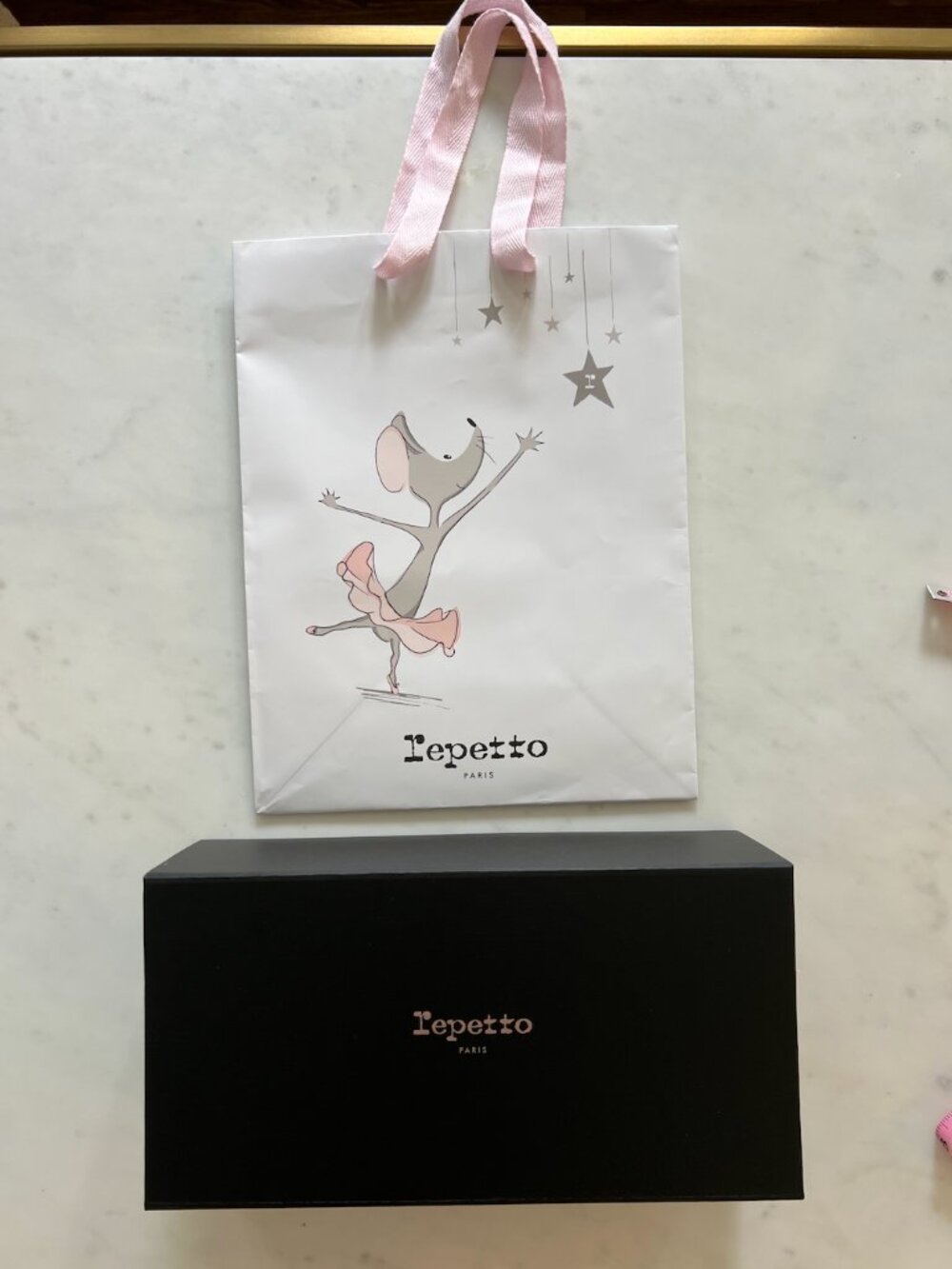 Repetto Paris Black Shoe Box + Original Pink Shopping Bag